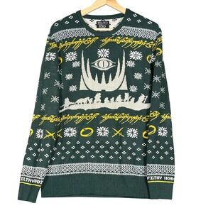 BoxLunch Lord of the Rings Sweater Mens L Green Fellowship Sauron Filthy Hobbits